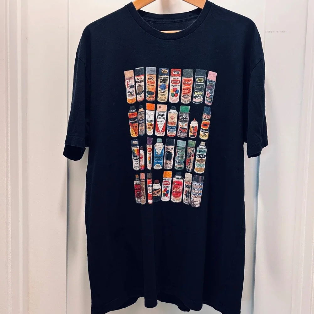 Adidas x Beyond The Streets VTG Spray Cans Graffiti Graphic Shirt Mens XL Black
